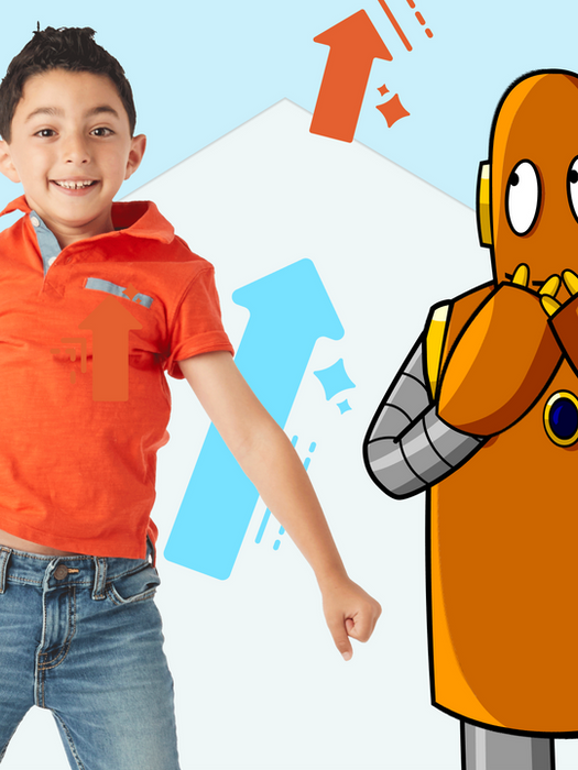 Child jumping next to a giggling Moby